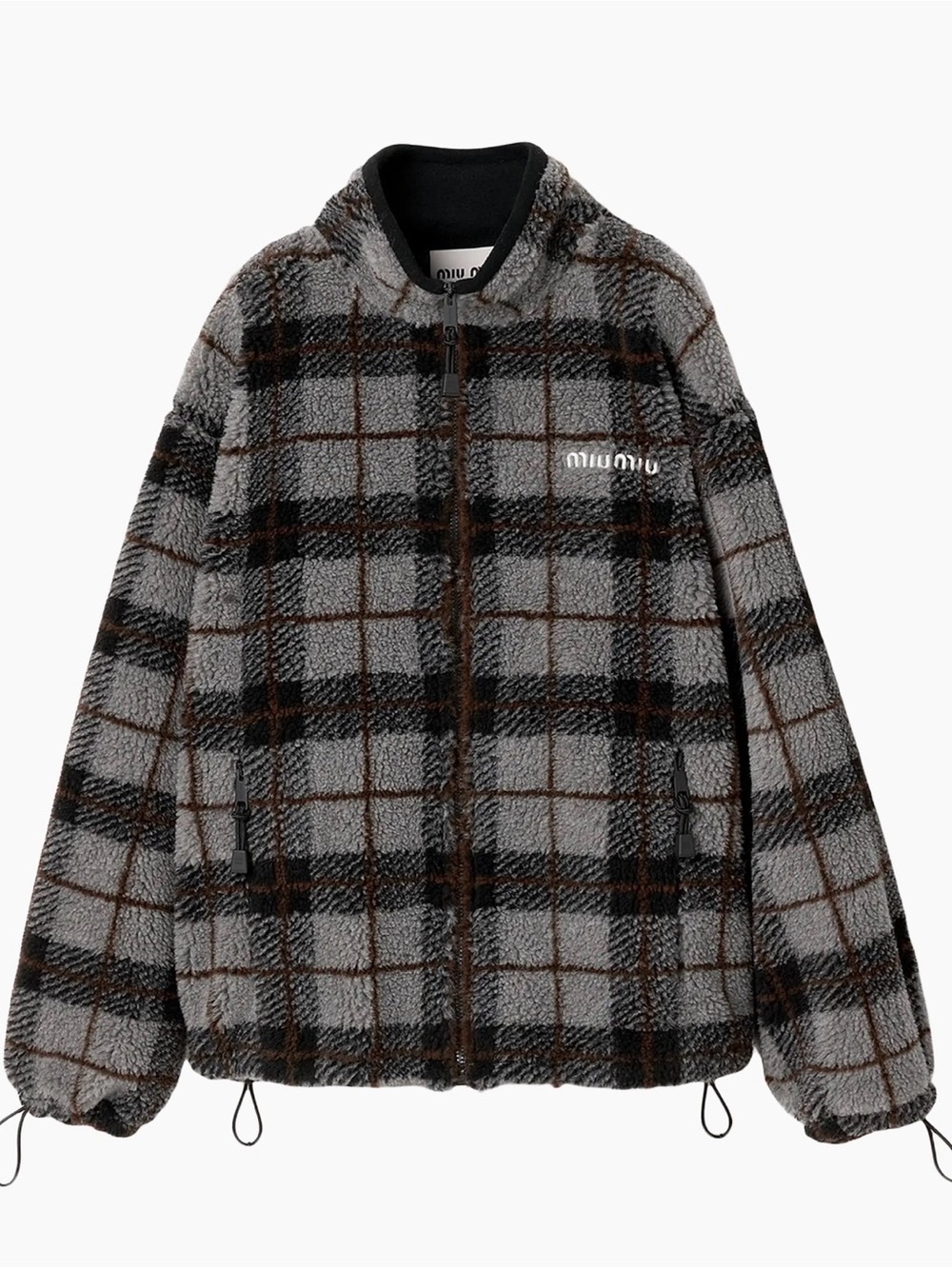Checkered Gray Sherpa Zip-Up Jacket - Picture 2 of 8